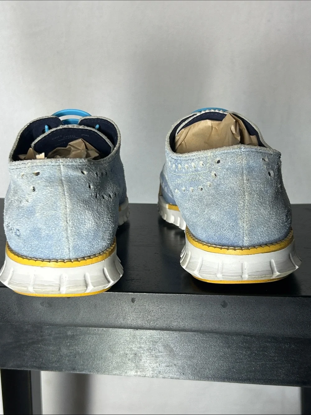 Cole Haan Light Blue Suede Wingtip Oxfords with Bright Blue Laces